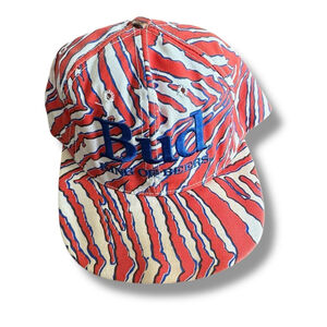 Vintage Budweiser Bud King Of Beers Red Zebra Snapback Cap Hat Made In USA